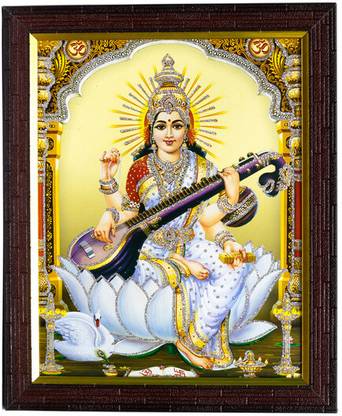 Cherriee Saraswati mata photo frame for pooja, wall decoration Religious Frame