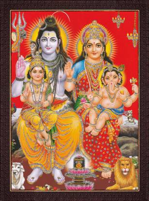 craftery Shiva Parvati With Ganesh And Kartikeya Ji | Shiv Parivar Religious Frame