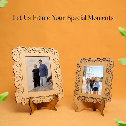 Puzzleboxx Pack of 2 Style Wooden Photo Frame Set Laser Cut MDF Wood for Table Top Frame-6 7 inch 3D
