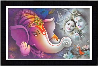 SJM ENTERPRISES GANESH JI PAINTING WITH FRAME BLACK COLOR SET OF 01 FRAME SIZE 12X18 Religious Frame