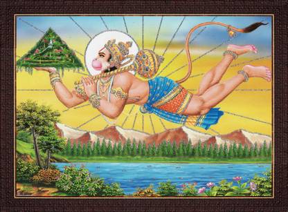 craftery Hanuman ji/bajrangbali ji with Dronagiri Mountain Flying Religious Frame