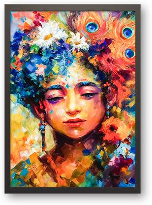 zen good life Celestial Aura of Krishna - A Reverential Gift, Devotional Photo Frame Digital Reprint 16.5 inch x 13 inch Painting