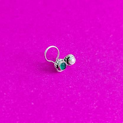 jsaj Emerald, Pearl 999 Silver Plated Sterling Silver Nose Ring