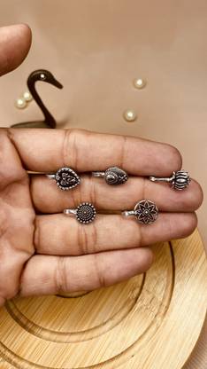 Trilohna Silver Plated Brass Nose Stud Set