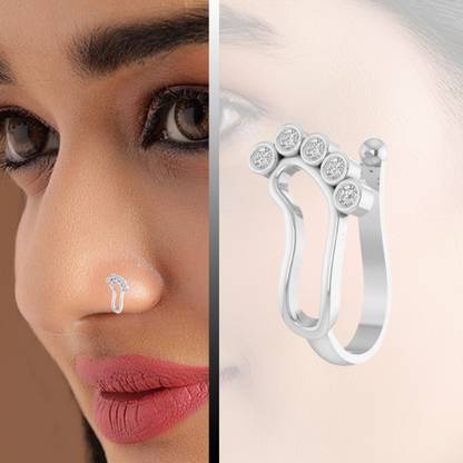 THANU'S CRAFT Crystal Silver Plated Metal Nose Ring