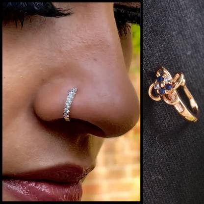 SHREEVARAM Silver Plated Brass Nose Ring Set