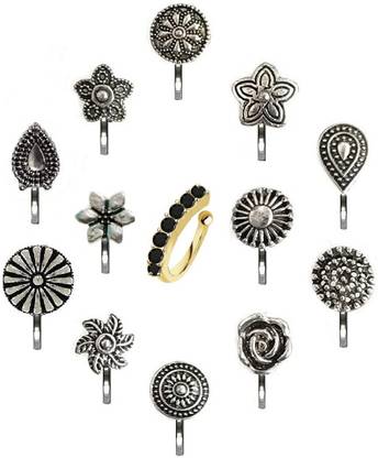 VAMA Black Silver Plated Sterling Silver, Metal Nose Stud Set