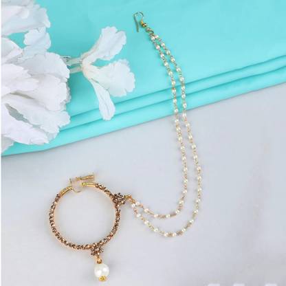 JEWELS GURU Cubic Zirconia Gold-plated Plated Brass Nose Ring