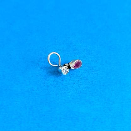 jsaj Zircon, Ruby 999 Silver Plated Sterling Silver Nose Ring