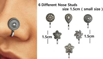 Vama Fashions Black Silver, Sterling Silver Plated Metal, Silver Nose Stud Set