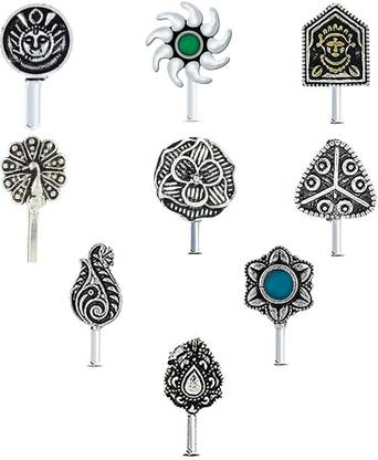 Anuradha Art jewellery Silver Plated Silver Nose Stud Set
