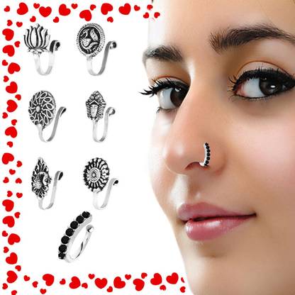 THANU'S CRAFT Cubic Zirconia Black Silver Plated Metal, Sterling Silver Nose Stud