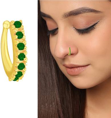 Vama Fashions Emerald, Crystal Gold-plated Plated Metal Nose Ring