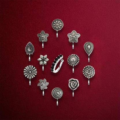VAMA Black Silver Plated Metal Nose Stud Set
