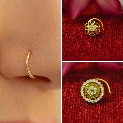 SHREEVARAM Gold-plated Plated Brass Nose Ring Set