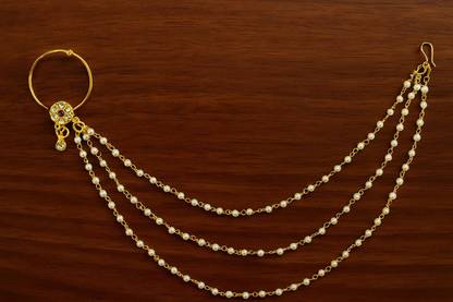 Nawab Collection Cubic Zirconia, Beads Gold-plated Plated Alloy Nose Ring