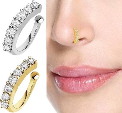 Paridhi Cubic Zirconia Gold-plated Plated Brass Nose Stud Set
