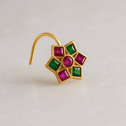 SHREEVARAM Cubic Zirconia, Crystal Gold-plated Plated Brass Nose Ring