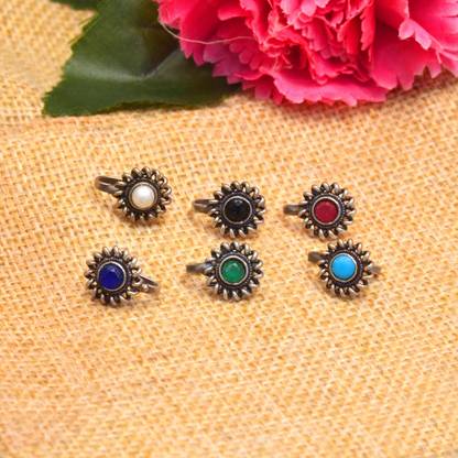 Tanusha Jewels Pearl Black Silver Plated Brass Nose Stud Set