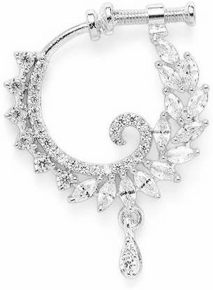 RANIT CREATION Crystal, Cubic Zirconia Rhodium Plated Alloy Nose Ring