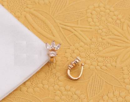 SHREEVARAM Cubic Zirconia, Diamond Gold-plated Plated Brass Nose Ring