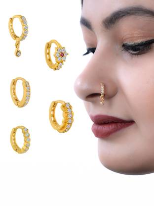 Jat Jewellers Ruby Gold-plated Plated Brass Nose Ring