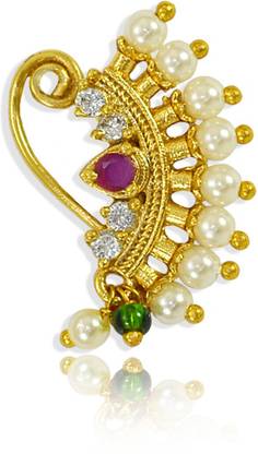 SHI Jewellery Cubic Zirconia, Pearl Gold-plated Plated Mother of Pearl Nose Ring