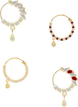 GEMRON JEWEL Diamond Rhodium Plated Alloy Nose Ring Set