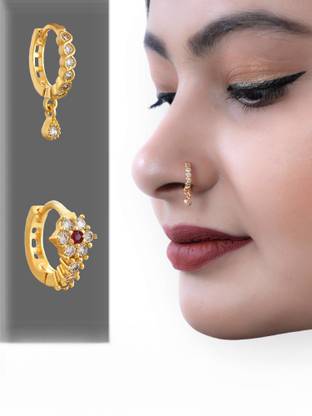 Jat Jewellers Cubic Zirconia Gold-plated Plated Brass Nose Stud