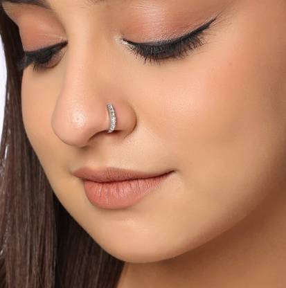 VISHAL Cubic Zirconia Silver Plated Brass Nose Ring