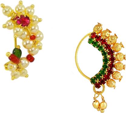 KYOOT JEWELS Ruby, Emerald Gold-plated Plated Brass, Stone Nose Stud