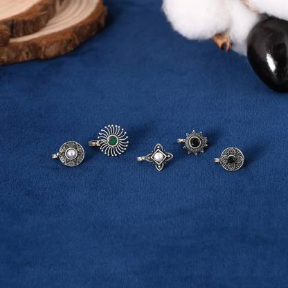 Tanusha Jewels Pearl Black Silver Plated Brass Nose Stud Set