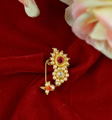Ruhi Cubic Zirconia, Pearl Gold-plated Plated Mother of Pearl, Brass Nose Stud