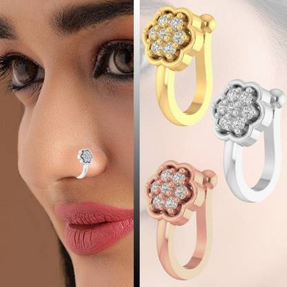VAMA Cubic Zirconia, Diamond, Ruby Gold-plated, Silver Plated Metal Nose Ring Set