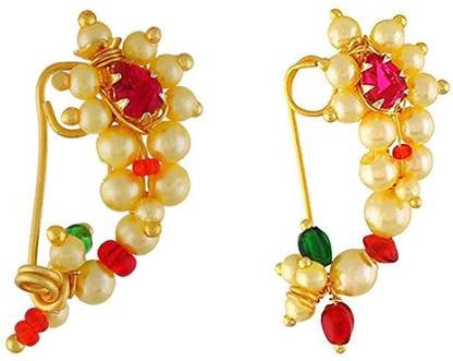 Mahavtar Creations Pearl Gold-plated Plated Brass Nose Stud Set
