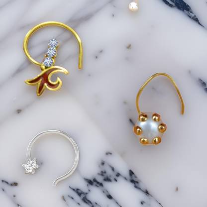 SHREEVARAM Gold-plated, Silver Plated Brass Nose Ring