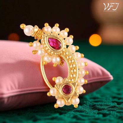 VIGHNAHARTA Pearl Gold-plated Plated Brass, Alloy Nathiya