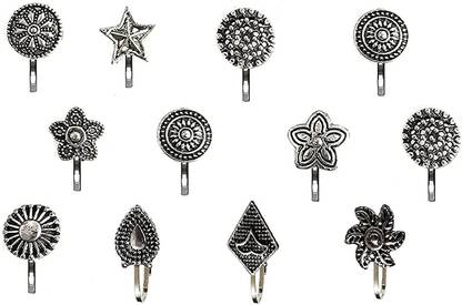 bhumi creation Ruby Black Silver Plated Alloy Nose Ring Set
