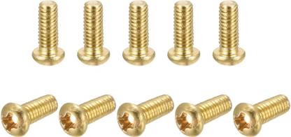 BoltWise Nut & Bolt Set M4 X 12mm Phillips Drive Pan head , Fully Thread, Gold Finish, Machine Thread