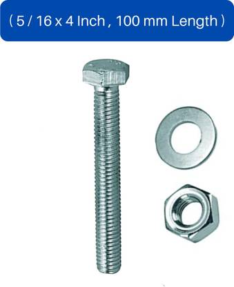 NTI Nut & Bolt Set Nut & Bolt Set NUT BOLT WASHER, (5/16 x 4Inch, 100mm length)