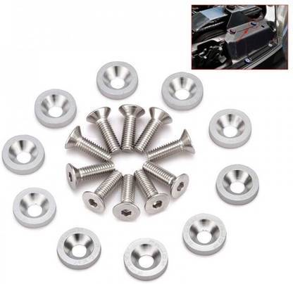 AutoTrends Nut & Bolt Set Car Universal SILVER Screw Washer Car Fender Bolt Screw+Bumper Washer
