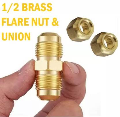 PUSHPAK BRASS INDUSTRIES Nut & Bolt Set 1/2 SIZE BRASS FLARE NUT UNION SET Pack of 10