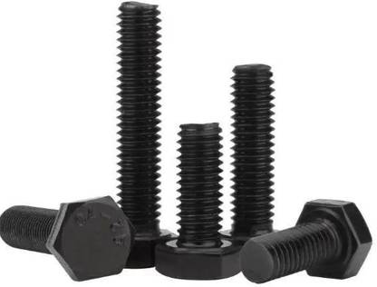 rt sense Bolt Hex Black Bolt, M4 x 12mm (30pcs) Black Colour, Machine Thread, Bright Finish