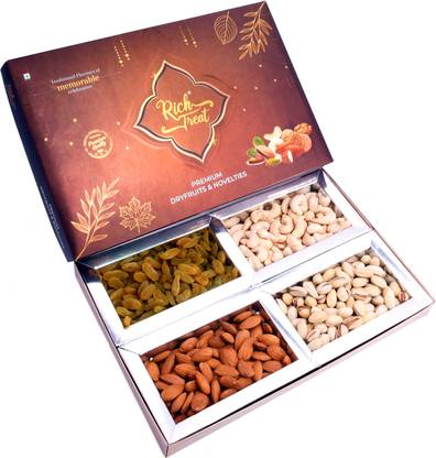 Rich Treat Dry Fruits Gift Pack of Cashew Almond Rasins Pista (100 Gram Each)