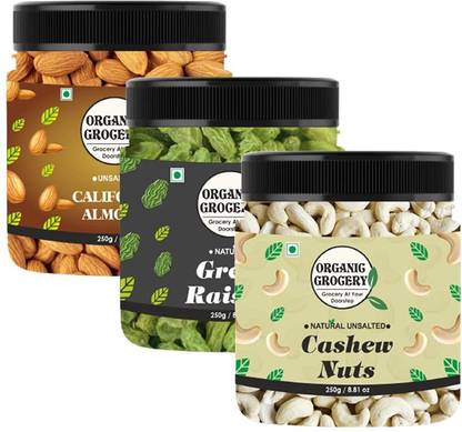 Organic Grocery Dry Fruits Combo Pack - (250 * 3) 750g Almonds, Cashews & Raisins Assorted Seeds & Nuts