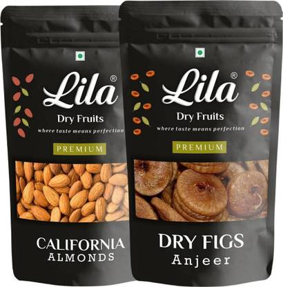 lila dry fruits Combo California Almonds 200Gm & Dried Figs 200Gm | American Badam & Afgani Anjeer combo Pack| Premium Product| (2*200gm) Almonds, Figs