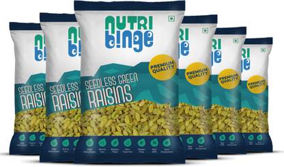 NUTRI BINGE Premium Seedless Green Raisins, Rich in antioxidants, Nutritious Kishmish Raisins