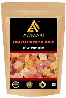 AWFAAKI DRIED PAPAYA DICE / PAPAYA DICE CANDY / DEHYDRATED PAPAYA / PAPAYA CHUNK 250 GM Papaya