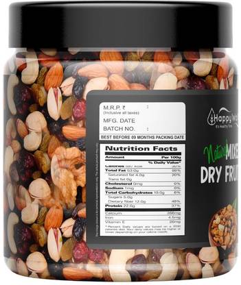 HappyWally Healthy Nutmix Dried Almonds, Black Raisins Cashews, Apricots, Raisins