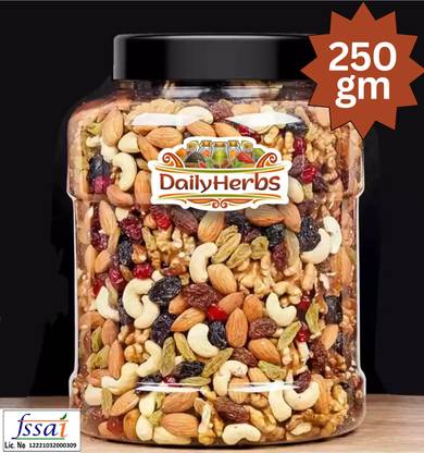 DAILYHERBS Mix Dry Fruit | Panchmeva | 250gm | A+ Almonds, Cashews, Raisins, Apricots, Assorted Seeds & Nuts